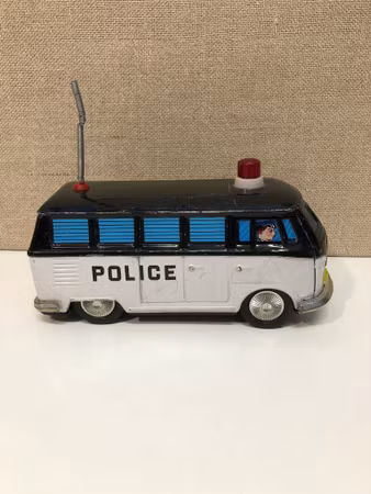 TOY CAR, sheet metal, Ichiko VW, Police Transporter, Korea, 1960s/70s.