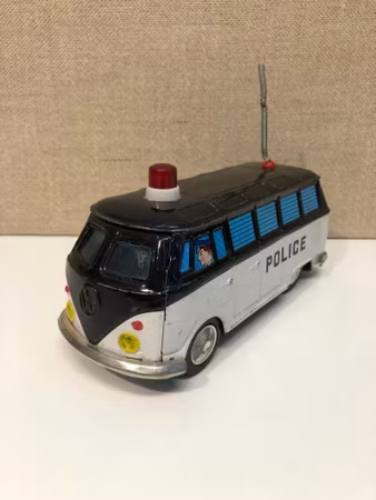 TOY CAR, sheet metal, Ichiko VW, Police Transporter, Korea, 1960s/70s.
