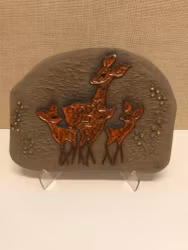 ESTER WALLIN. Wall plaque, ceramic, "Deer, signed, Uppsala/Ekeby, second half of the 20th century.