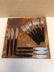 CUTLERY 12 pieces. stainless/bakelite, 1950s/60s.