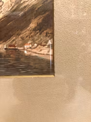 NORMAN ADELSTEEN. Romdaldfjorden Norge, "Solsken", kolorerat tryck/litografi, Central-Tryckeriet, Stockholm, 18/1900-tal.