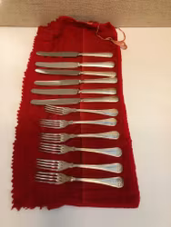 FÖRRÄTTSBESTICK 12 delar, nysilver, "Franska Liljan", Mema.