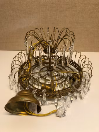 CRYSTAL CHANDELIER, brass/crystal, mid-20th century.