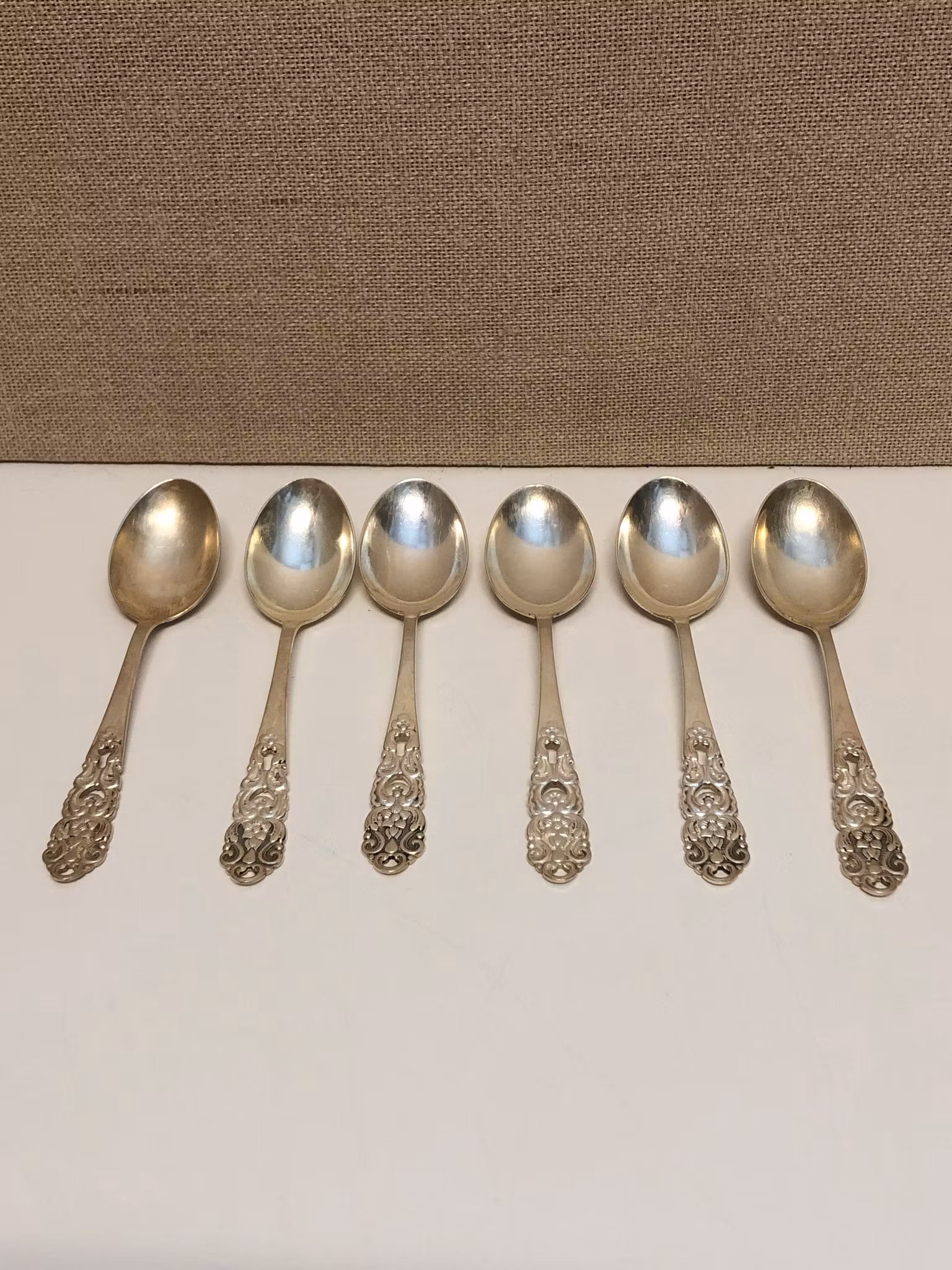 DESSERTSKEDAR 6 st. nysilver, Guldsmeds Aktiebolaget, 1900-tal.