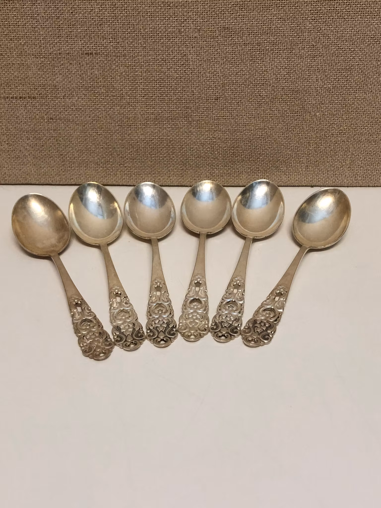 DESSERTSKEDAR 6 st. nysilver, Guldsmeds Aktiebolaget, 1900-tal.