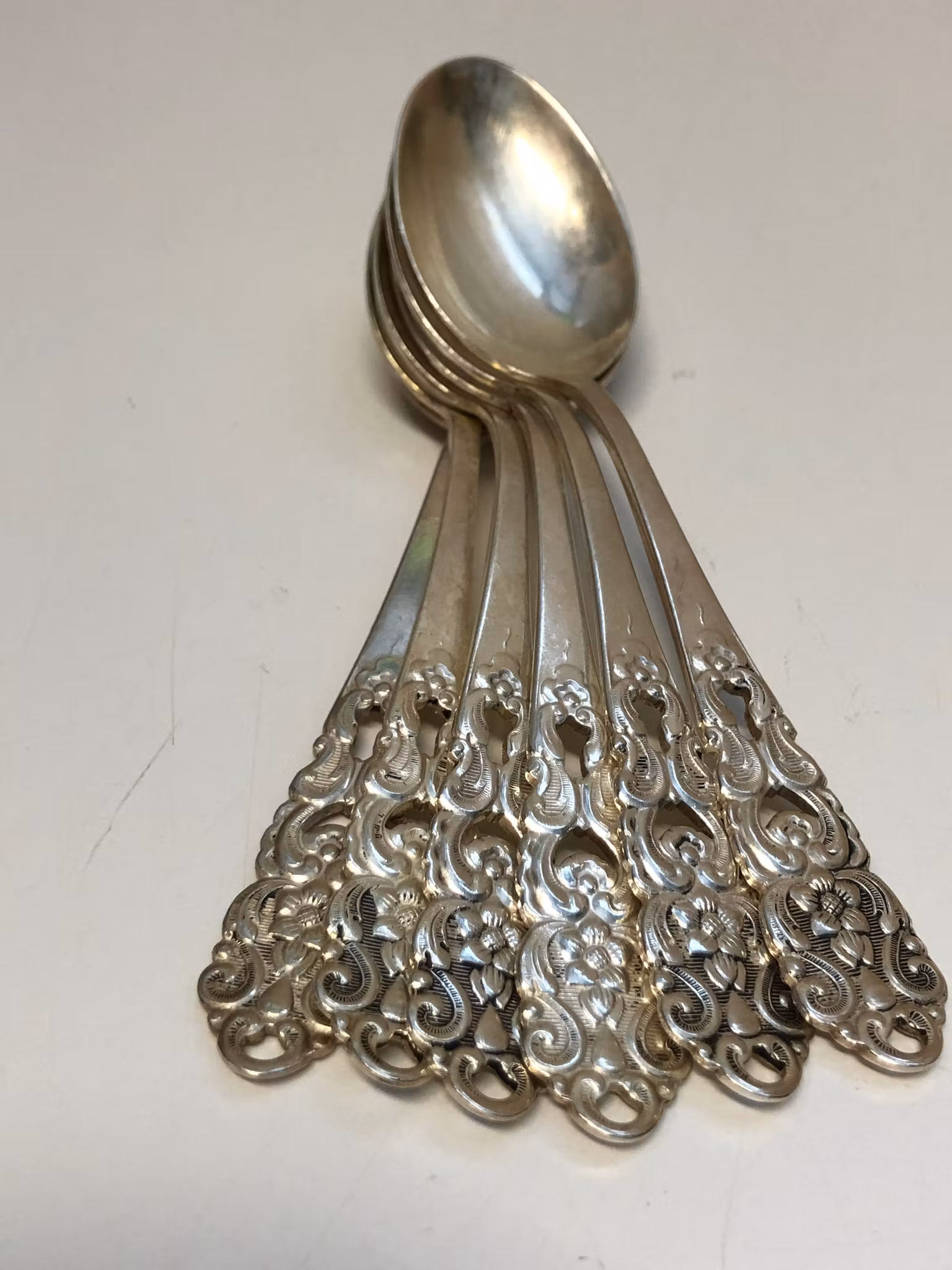 DESSERTSKEDAR 6 st. nysilver, Guldsmeds Aktiebolaget, 1900-tal.