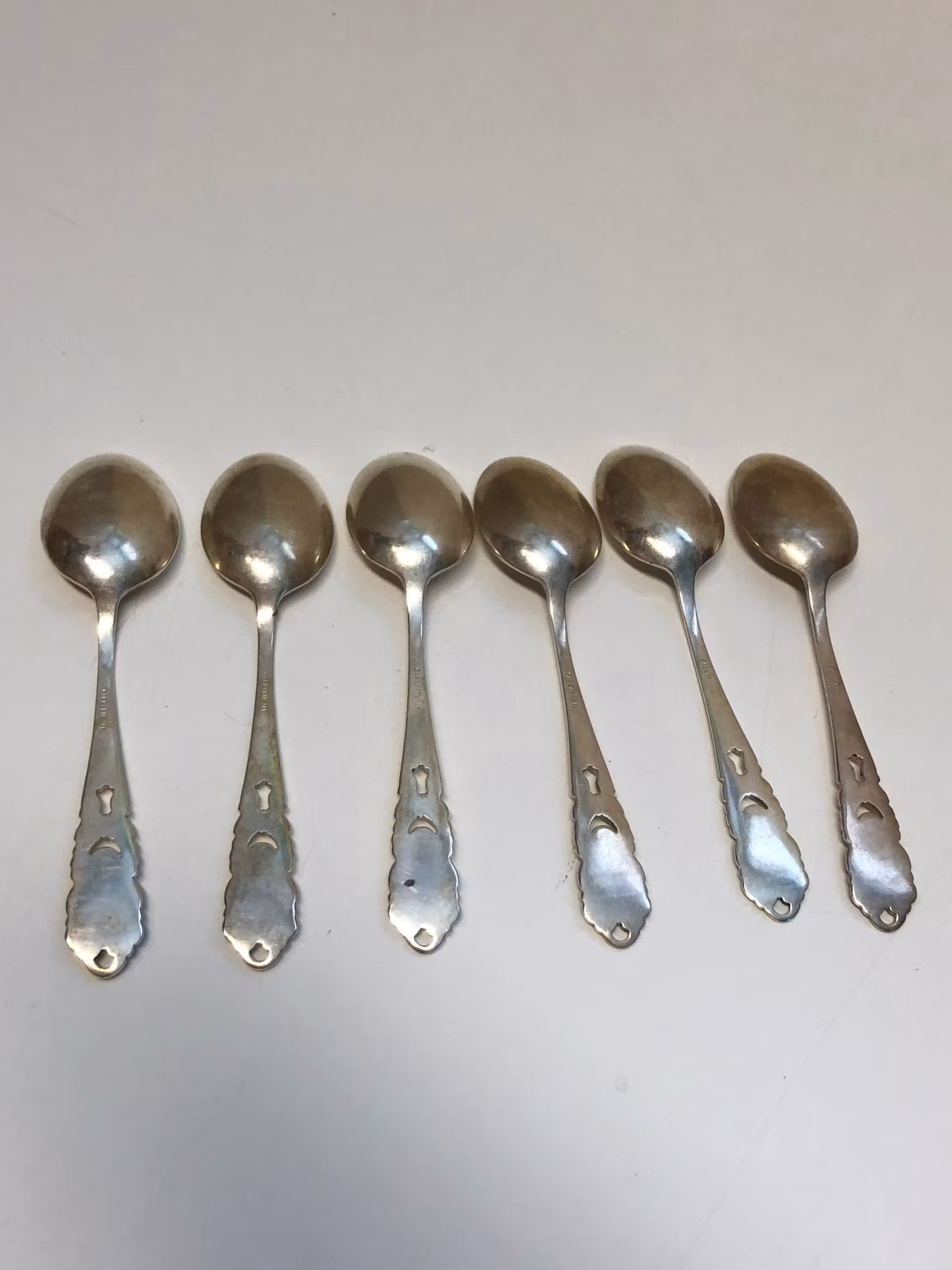 DESSERTSKEDAR 6 st. nysilver, Guldsmeds Aktiebolaget, 1900-tal.