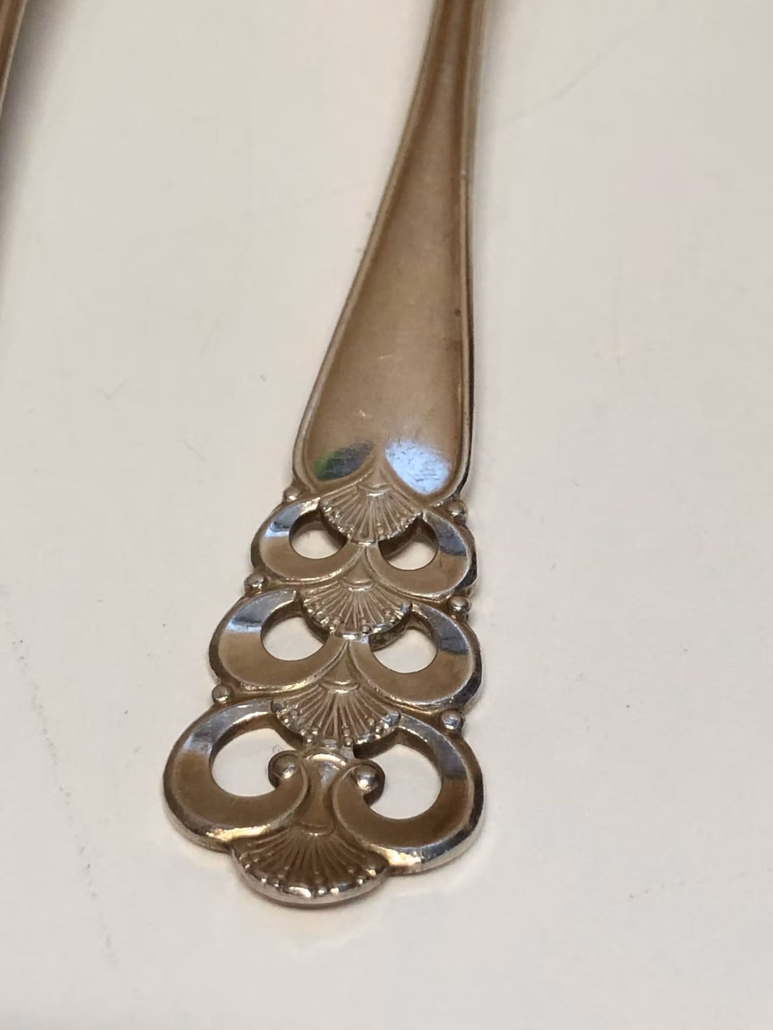 DAVID ANDERSEN Efterrätts/dessertskedar ”Norrøna” 6 st. nysilver, 1900-tal. Norge
