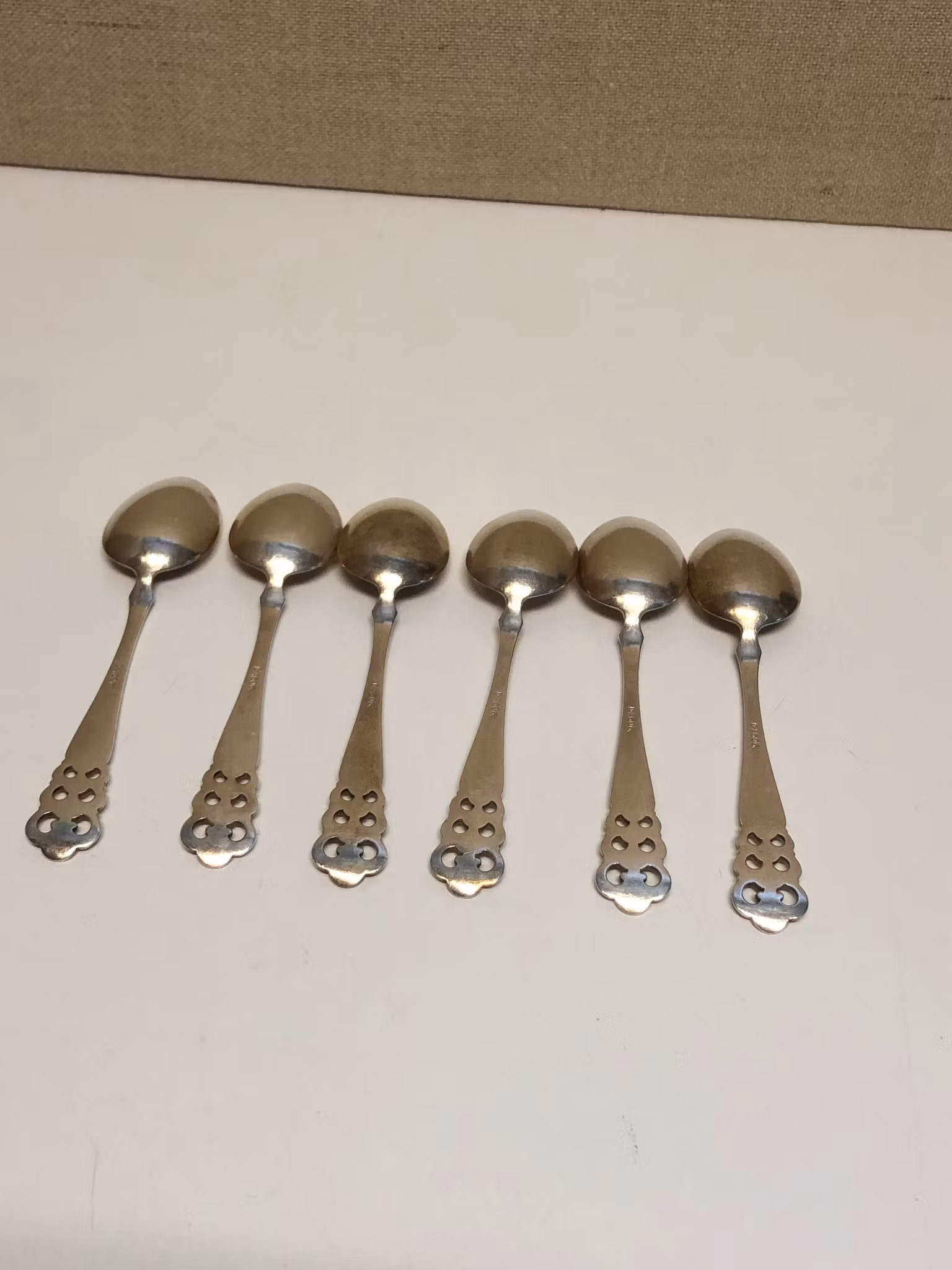 DAVID ANDERSEN Efterrätts/dessertskedar ”Norrøna” 6 st. nysilver, 1900-tal. Norge