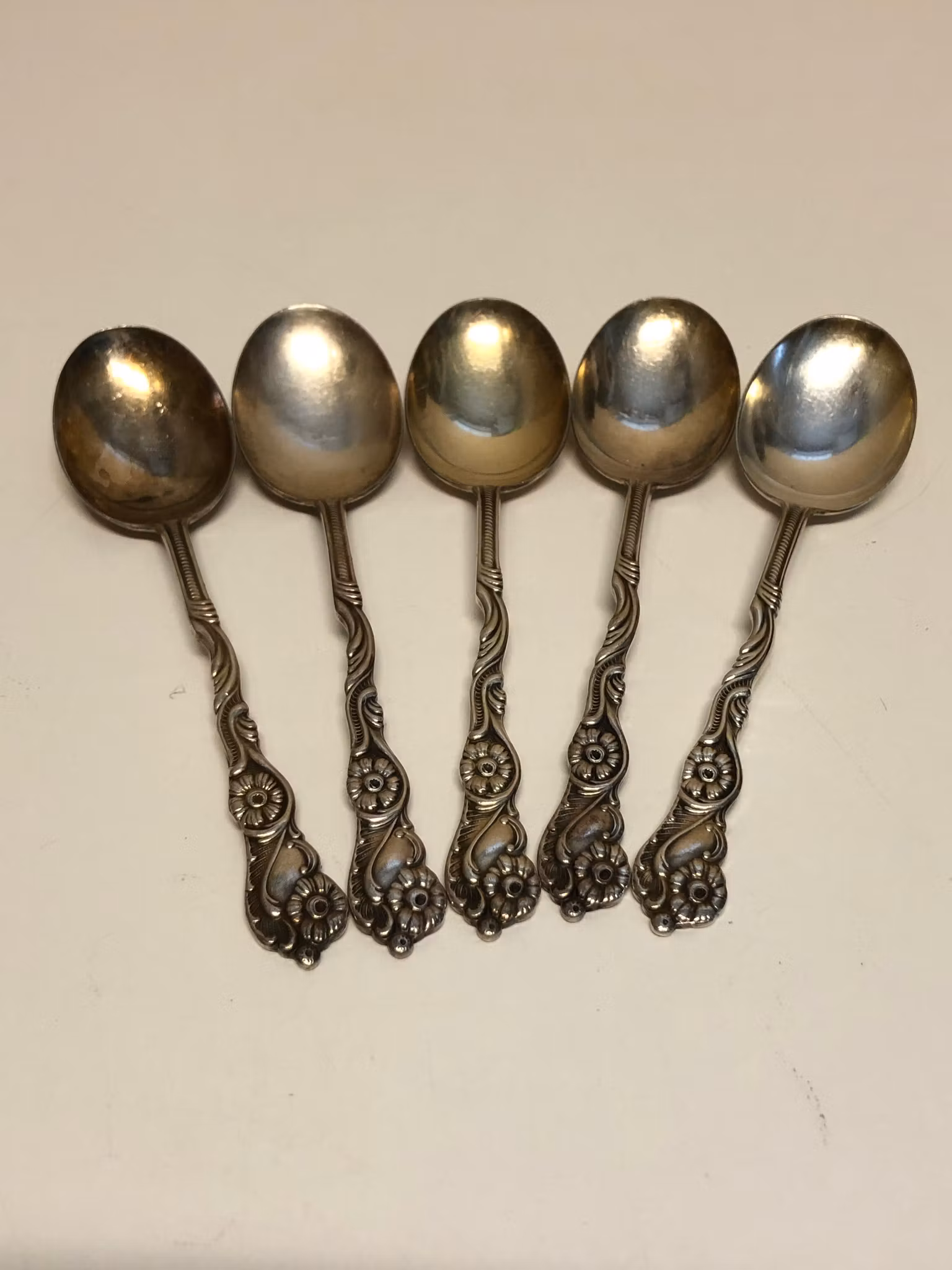 EFTERRÄTTS/DESSERTSKEDAR 5 st, nysilver, "Amsterdam", 1900-talets andra hälft.