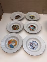 DEEP PLATES, 6 pieces, ceramic, after Jenny Nyström, Kalmar County Museum, late 20th century.
