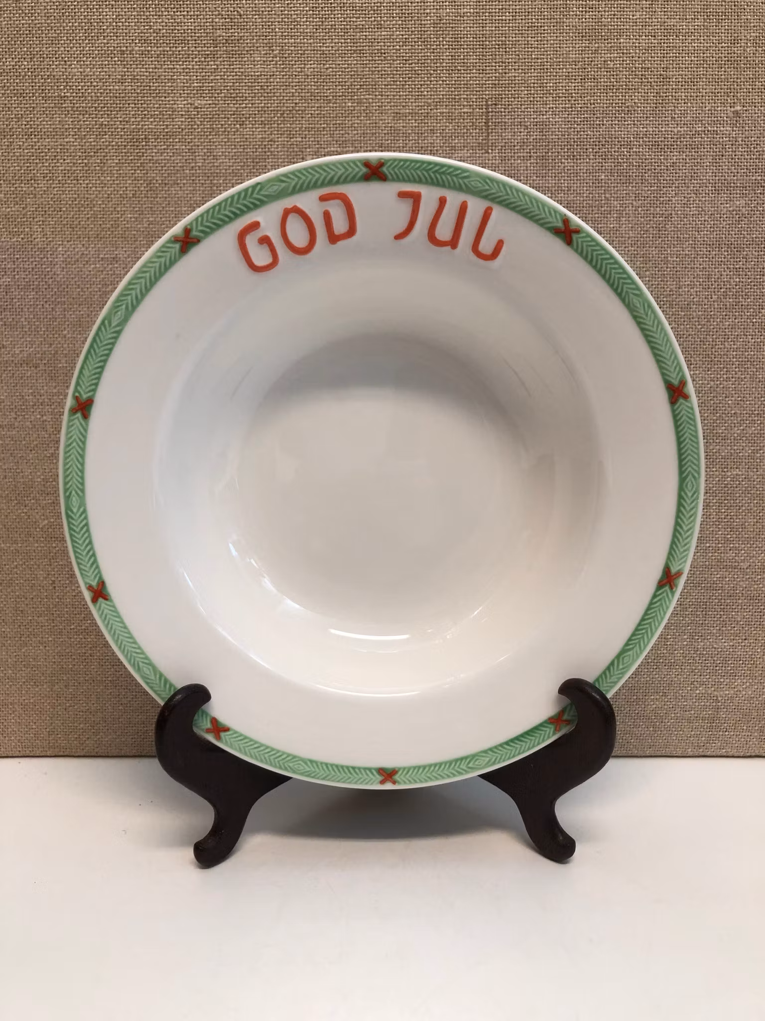 DJUPTALLRIK, flintgods, handmålad, "God Jul",  Old Gustavsberg, Rörstrand..