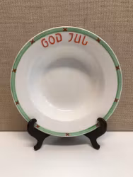 DJUPTALLRIK, flintgods, handmålad, "God Jul",  Old Gustavsberg, Rörstrand..
