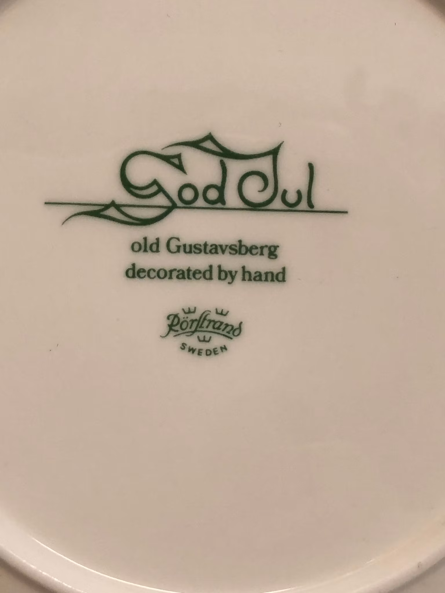 DJUPTALLRIK, flintgods, handmålad, "God Jul",  Old Gustavsberg, Rörstrand..