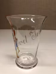 TOMTEGLAS, handblåst, handmålad, "God Jul", 1900-talets början.