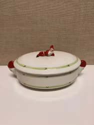 POT WITH LID, flint, hand-painted, "Merry Christmas", Gustavsberg.