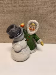 FIGURINE, porcelain, "Girl and Snowman", Goebel, W Germany.