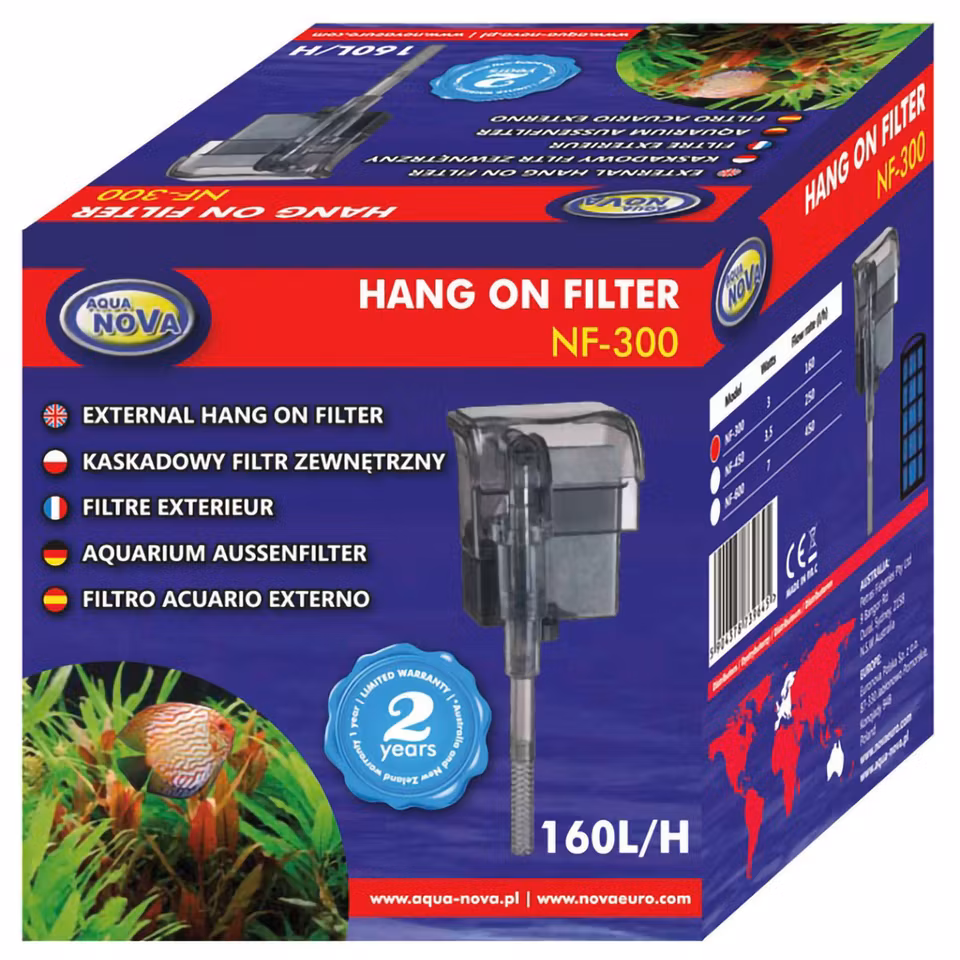 Aqua Nova NF-300 - Ydre Akvariefilter med Oliefiltering - 160L/H