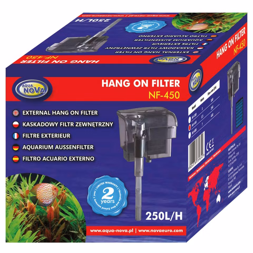 Aqua Nova NF-450 - Ydre Akvariefilter med Oliefiltering - 250L/H