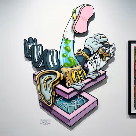 "Inside my head" Blandteknik på trä med resin av Viktor Jusi Palm. 90x124x7 cm