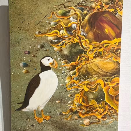 "Lunnafågeln" av Bjørn Lindow, Akryl på duk 80x100cm