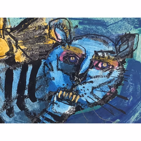 "Tiger" av Uffe B, Akvarell på papper, 24,5x16 cm