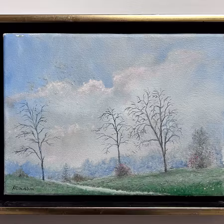 "Vårstigen" olja på duk av Arnold Lindblom. 39x29,5 cm