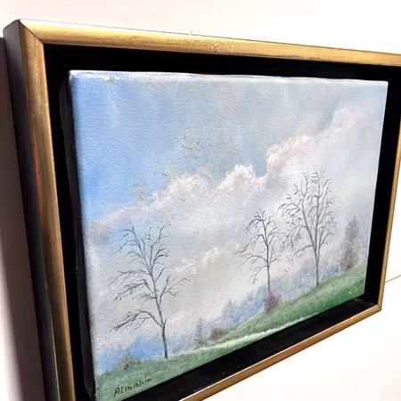 "Vårstigen" olja på duk av Arnold Lindblom. 39x29,5 cm