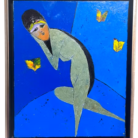 "Kvinna på blått" Olja på duk av Lajos Flesser, 43x50 cm