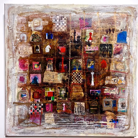 "Èchequier I" Original av Nissan Engel. 60x60 cm