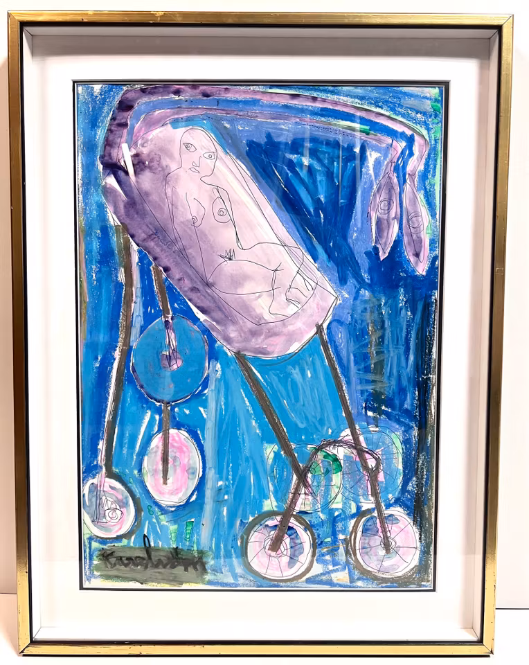 "Barnvagnen" Akvarell/Pastell av Mauritz Karström 54x71cm