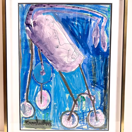 "Barnvagnen" Akvarell/Pastell av Mauritz Karström 54x71cm