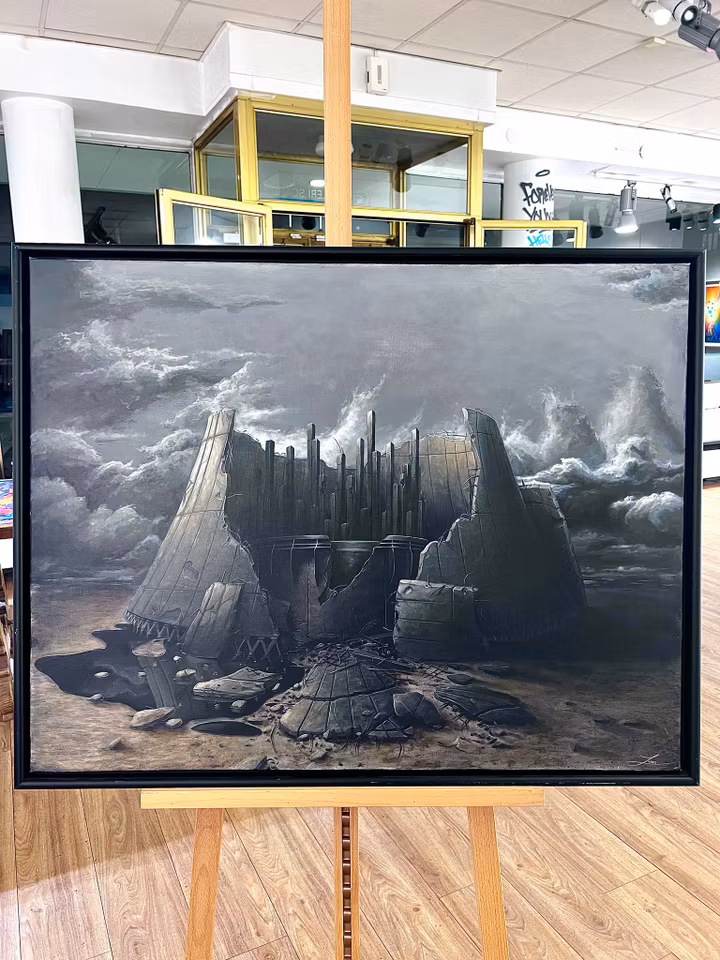 "Three Mile Island" Akrylmålning på duk av Jonas Brodin- 90x70 cm