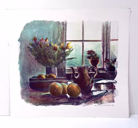 Litografi av Bengt Andersson Råssbyn, 61x55 cm