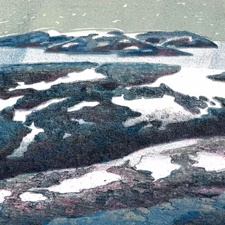 Litografi av Bengt Andersson Råssbyn. 32,5x29 cm