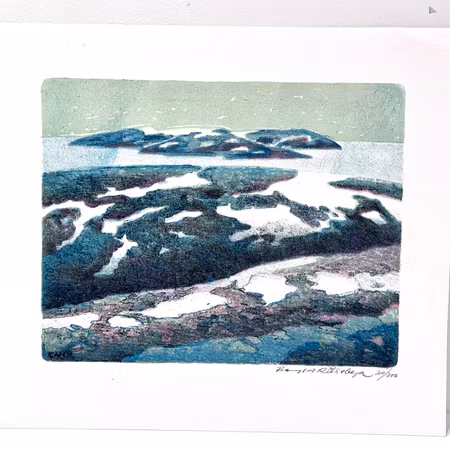 Litografi av Bengt Andersson Råssbyn. 32,5x29 cm
