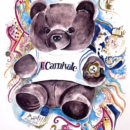 "Carnivale" Handkolorerat litografi av Catharina Göth. 45x64 cm