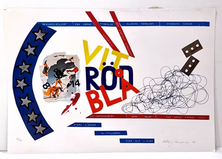 "Vit, Röd, Blå" Litografi av Gunnar Harding och Olle Kåks. 44,5x31 cm