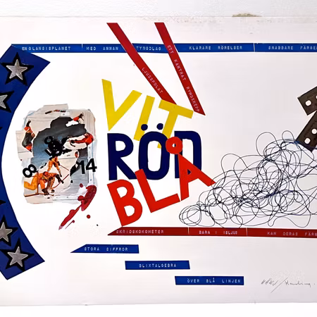 "Vit, Röd, Blå" Litografi av Gunnar Harding och Olle Kåks. 44,5x31 cm