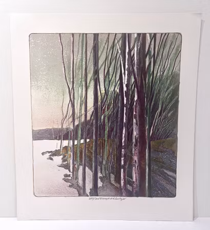 "Skogen vid sjöstranden" Litografi av Bengt Andersson Råssbyn 50x57 cm