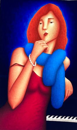 "Kvinnan vid pianot" Litografi av Ralf Arzt 53,5x84 cm