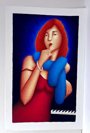 "Kvinnan vid pianot" Litografi av Ralf Arzt 53,5x84 cm