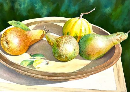 "Fruktskål med päron" Litografi av Eva Ljungblad. 58,5x44 cm