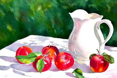 "Äpplen och Kanna" Litografi av Eva Ljungblad. 61,5x45 cm