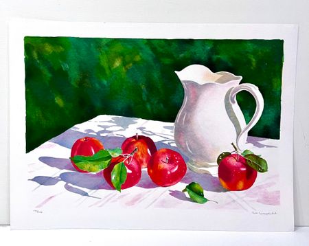 "Äpplen och Kanna" Litografi av Eva Ljungblad. 61,5x45 cm