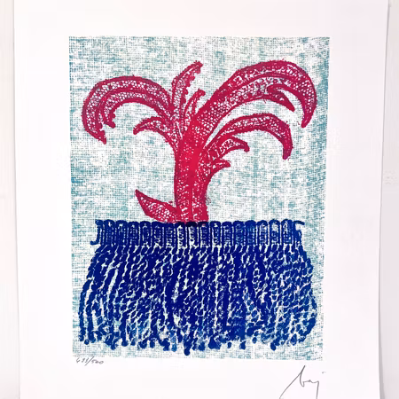 "La palma" Litografi av Enrico Baj. 31.5 x 35.5 cm