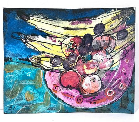 "Fruktskål III" av Uffe B, Akvarell på papper, 32x25,5 cm