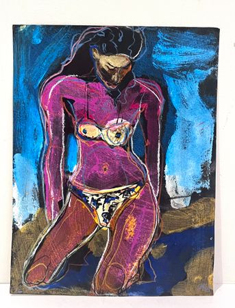 "Solande Kvinna" av Uffe B, Akvarell på papper, 24,5x32 cm