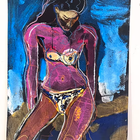 "Solande Kvinna" av Uffe B, Akvarell på papper, 24,5x32 cm