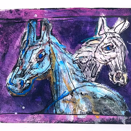 "Hästarna" av Uffe B, Akvarell på papper, 50x33 cm